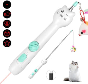 Jouet pour chat pointeur laser rechargeable interactif baguette avec jouet plume 2-en-1 jouet pour chat d'intérieur chaton animal de compagnie jouet laser pour jouer
