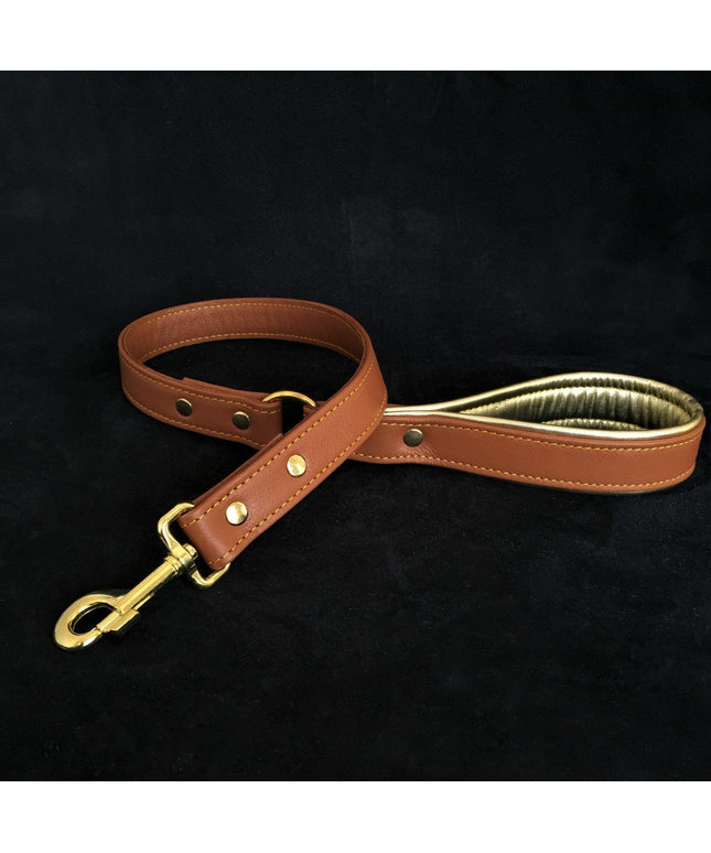 Soft leather brass plated leash-0