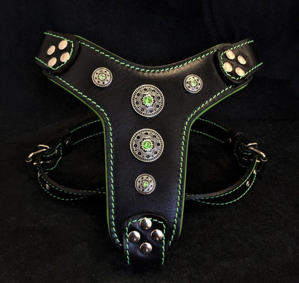 The ''Bijou'' harness Black & Green Small to Medium Size-0