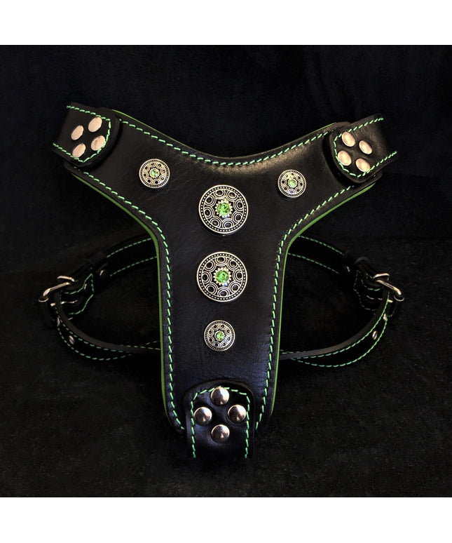 The ''Bijou'' harness Black & Green Small to Medium Size-0