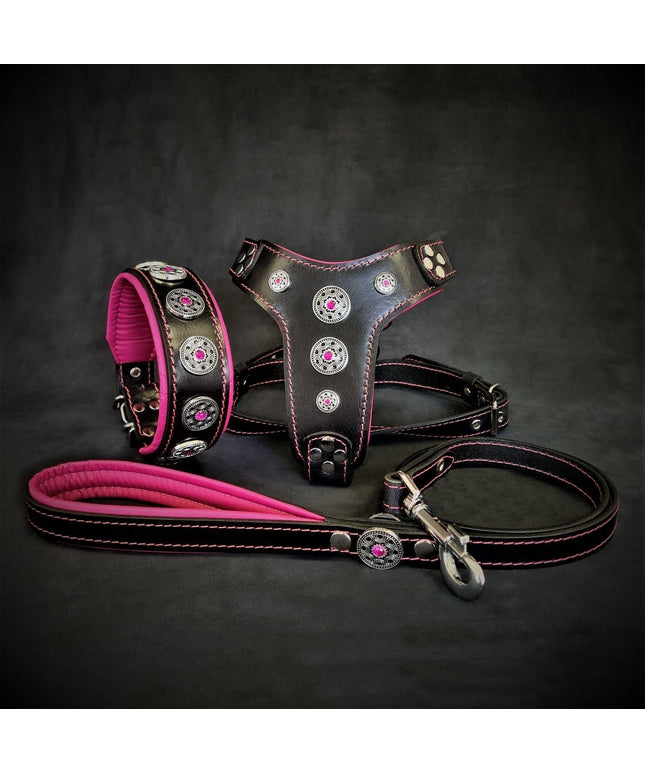 The ''Bijou'' SET -  Collar, Harness, Leash. Pink-0