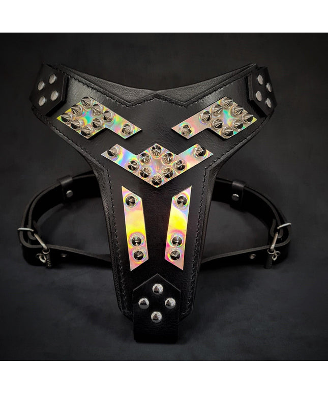 The ''Midas'' leather dog harness silver-0